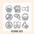 Set of nine vector line icons representing cloud computing, healthcare, security, search, analytics and productivity Royalty Free Stock Photo