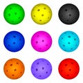 Set of nine vector multicolored pickleball balls.