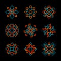 Set of Nine Vector Teal Orange Line Art Geometric Pattern Elements