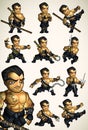 Set of 11 Ninja poses without a shirt