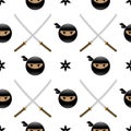 Set of Ninja Star. Asian Traditional Katana Weapon. Shuriken Logo. Japan Ancient Sword. Seamless Pattern