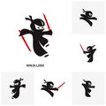 Set of Ninja Warrior logo Design Vector Template. Silhouette of japanese fighter. - Vector