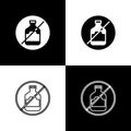 Set No alcohol icon isolated on black and white background. Prohibiting alcohol beverages. Forbidden symbol with beer Royalty Free Stock Photo