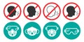 Set of no cough and antiviral mask with glasses icons in four different versions in a flat design. Vector illustration