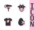 Set No egg, Carrot, Vegan shirt and Cow head icon. Vector