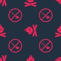 Set No fire match and Campfire on seamless pattern. Vector
