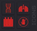 Set No handshake, DNA symbol, Virus cells in lung and Blood test and virus icon. Vector