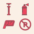 Set No Parking or stopping, Car air pump, Paint spray can and Car mirror icon. Vector