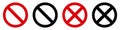 Set no red sign icons, forbidden circle-backslash, do not enter, prohibition restricted, warning stop sign - vector