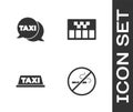 Set No Smoking, Taxi call telephone service, car roof and Taximeter icon. Vector