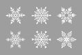 Set of nordic snowflakes on gray background. Flat style winter snowflakes vector illustration. White snowflake winter set Royalty Free Stock Photo