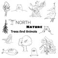 A set of north nature doodle animals and trees