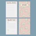 Set of notebook pages with floral cover. Year goals and bucket list template, easy to re-size. For notebooks, planners, brochures Royalty Free Stock Photo