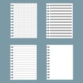 Set of notebook paper with lines and grid. The open notepad