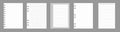 Set of notebook sheets isolated on gray background. Realistic white blanks of checkered, lined and dots paper. Different