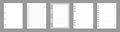 Set of notebook sheets isolated on gray background. Realistic white blanks of checkered, lined and dots paper. Different