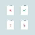 Set: notebooks with check mark icons. Vector illustration, flat design Royalty Free Stock Photo