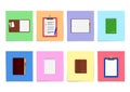 Set of notebooks and clipboards on colored sheet of paper Royalty Free Stock Photo