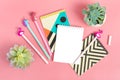 Set of notebooks for notes on pink background Place for text Royalty Free Stock Photo