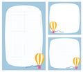 Set of notes, planners, agenda and to do list with hand drawn cartoon aerostat. Template for schedule, checklist