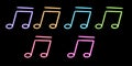 set notes, sounds music glowing desktop icon, neon sticker, neon notes, sounds music figure, glowing figure, neon