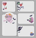 Set on notes templates with Halloween doodles. Vector stickers d