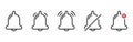 Set of Notification Bells and Silent Mode Concept Line Icons. Ringing Doorbells Outline Icons for Mobile Phone App. Bell