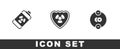 Set Nuclear energy battery, Radioactive in shield and Atom icon. Vector