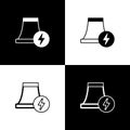 Set Nuclear power plant icon isolated on black and white background. Energy industrial concept. Vector Royalty Free Stock Photo
