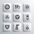 Set Nuclear power plant, Radiation electrical plug, Fire extinguisher, Radioactive, shield, Biohazard symbol, Atom and