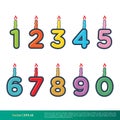 Set Number Colorful Candle Birthday Icon Vector Template Illustration Design. Vector EPS 10