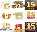 Set of number fifteen year 15 year celebration design. Anniversary golden number template elements for your birthday party. 3D i