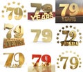 Set of number seventy nine year 79 year celebration design. Anniversary golden number template elements for your birthday party.