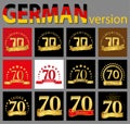 Set of number seventy 70 years celebration design. Anniversary golden number template elements for your birthday party. Translat