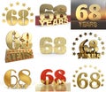 Set of number sixty eight year 68 year celebration design. Anniversary golden number template elements for your birthday party.