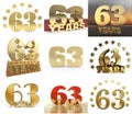 Set of number sixty three year 63 year celebration design. Anniversary golden number template elements for your birthday party.
