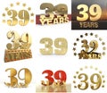 Set of number thirty nine year 39 year celebration design. Anniversary golden number template elements for your birthday party.