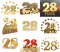 Set of number twenty eight year 28 year celebration design. Anniversary golden number template elements for your birthday party.