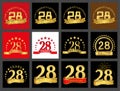 Set of number twenty-eight 28 years celebration design. Anniversary golden number template elements for your birthday party..