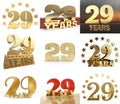 Set of number twenty nine year 29 year celebration design. Anniversary golden number template elements for your birthday party.