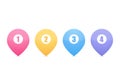 Set of numbered and colorful pins for navigations and maps. Vector illustration. UI design element.