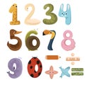 Set of numbers with animals. Collection of animals in the form of numbers. Vector illustration for kids. Royalty Free Stock Photo