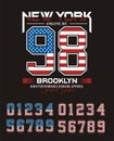 Set numbers athletic division Brooklyn 98 typography, vector illustrations
