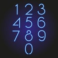 Set of numbers glowing neon blue illustration