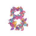 set of numbers made of flowers, creative alphabet, 3d illustration, eight