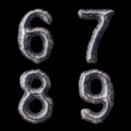 Set of numbers 6, 7, 8, 9 made of forged metal isolated on black background. 3d Royalty Free Stock Photo