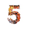 set of numbers made of multicolored granules, 3d rendering, five