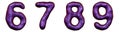 Set of numbers 6, 7, 8, 9 made of realistic 3d render purple color. Collection of natural snake skin texture style