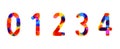 set of numbers 01234, multicolored, creative alphabet