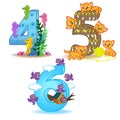 Set of numbers with number of animals from 4 to 6 Royalty Free Stock Photo